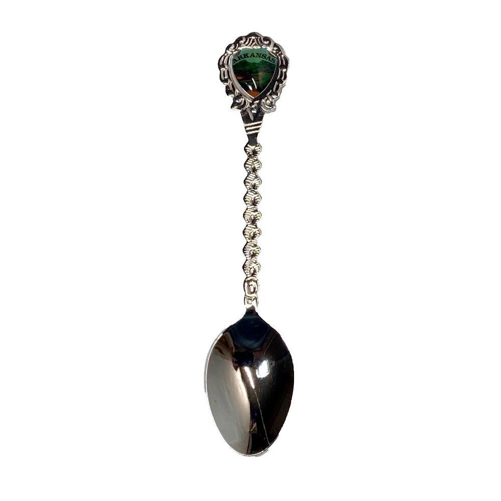 Arkansas Souvenir Spoon 4.5" Silver Tone‎ Enamel Shield Travel Memorabilia EUC